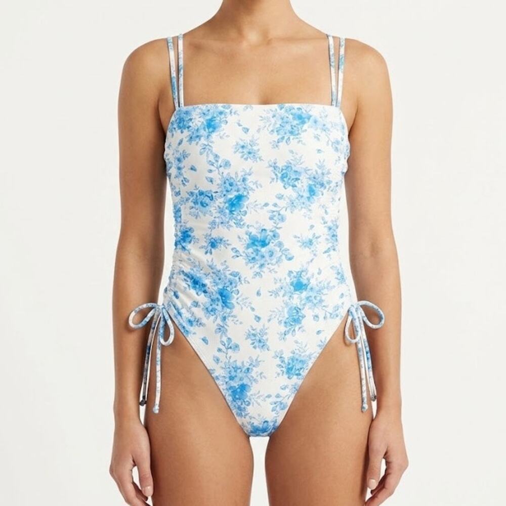 Chic Wild Fable Blue Floral Ruched One-Piece Swimsuit Small